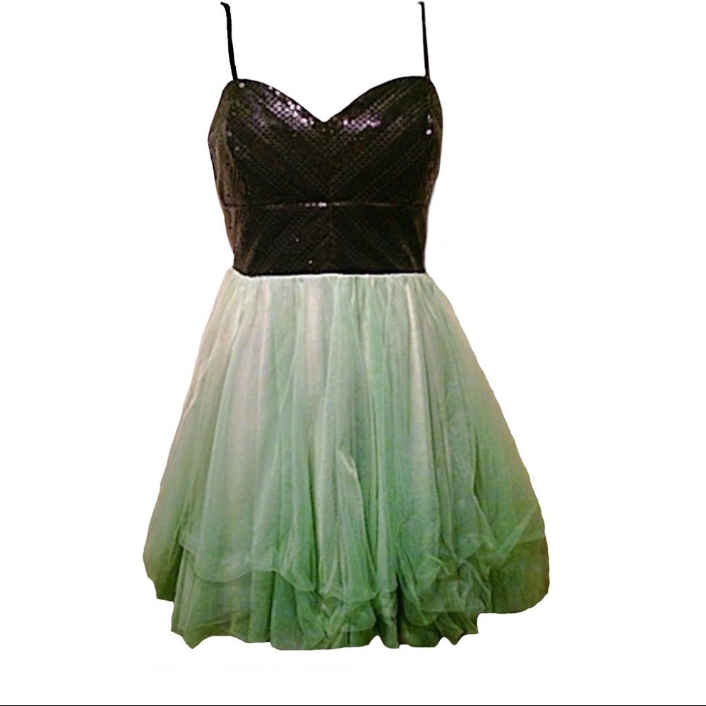 WINDSOR Fit & Flare Black Sequin and Mint Green Tulle Dress Size 5
